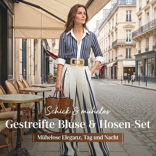 🎁Neuwaren 50% Rabatt💥Gestreiftes Shirt & weite Hose im Set – bequem & stilvoll für den Alltag