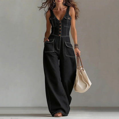 ☀️Locker sitzender Jumpsuit mit weiten Beinen und Taschen