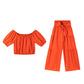 Zweiteiliges Set aus Off-Shoulder-Oberteil mit Puffärmeln und weiten Hosen – Elegant, bequem und perfekt für Sommertage ☀️