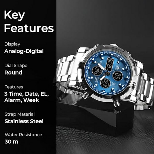 🥳2026 HOT SALE🥳💞50K+ SOLD!💥50% OFF! Waterproof Analog‑Digital Watch – Date, day & second time zone. Stainless steel strap, shock‑resistant. Practical & durable for daily wear. ⌚💪