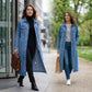 📢📢50 % Rabatt!! ⏰👖【Lange Jeansjacke】—— Zugeknöpft für Eleganz, aufgeknöpft für Flair – ein Kleidungsstück, mit dem Sie den Stil im Frühling und Herbst meistern!🤠💙✨