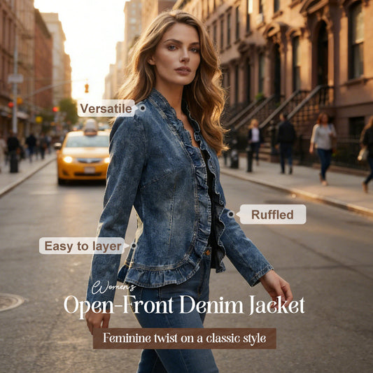 🧥 2026 NEW STYLE ＆ 50% OFF NOW! 🌸 Women's Ruffle Trim Open-Front Denim Jacket – Lightweight & Feminine – Versatile & Chic 👗
