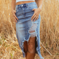 ✨Damen-Hochbund-Ripped-Denim-Midi-Rock