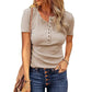 Damen Kurzarm-Henley-Shirt aus Rippstrick