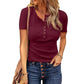 Damen Kurzarm-Henley-Shirt aus Rippstrick