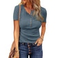 Damen Kurzarm-Henley-Shirt aus Rippstrick