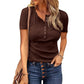 Damen Kurzarm-Henley-Shirt aus Rippstrick