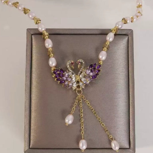 🥳2026 HOT SALE🥳💞50K+ SOLD!💥50% OFF! 🔥Purple Double Swan Pendant Necklace