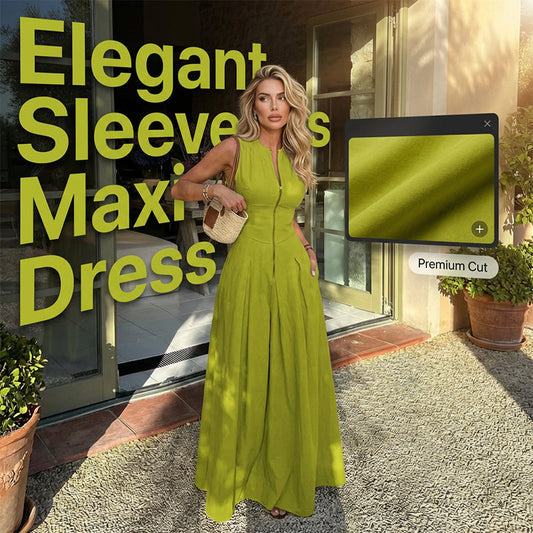 🥳2026 HOT SALE🥳💞50K+ SOLD!💥50% OFF! 🔥Sleeveless Zip-Front A-Line Maxi Dress