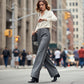 Damen Hochbund Weites Bein Cropped Hose