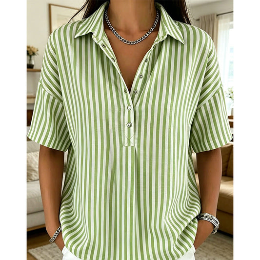 🎁Neuwaren 50% Rabatt💥Damen Kurzarmshirt – Gestreift & Lässig 🌿 Für Alltag & Freizeit