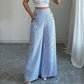 Damen Leinenhose mit Blau-Weiß-Streifen 👖 Hohe Taille & Lockerer Gerader Schnitt