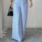 Damen Leinenhose mit Blau-Weiß-Streifen 👖 Hohe Taille & Lockerer Gerader Schnitt