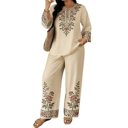 👚 JETZT 50 % RABATT! ⏳ Set aus langärmeliger Damenbluse und Hose mit weitem Bein – fließend, elegant und leicht – perfekt für die Arbeit, einen Brunch oder auf Reisen – schickes 2-teiliges Outfit 🌸