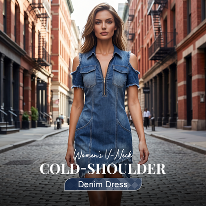 🌸 50% OFF NOW! 🌸Women's Cold-Shoulder Denim Dress👗