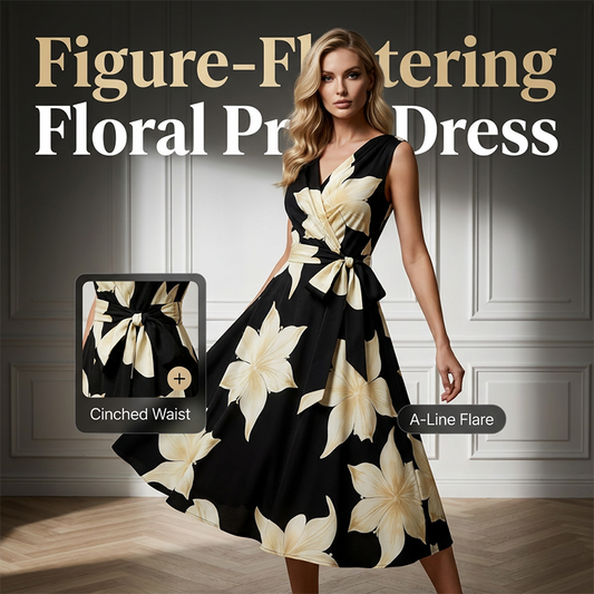 👗✨ 40% RABATT! Figurbetonendes A-Linien Blumenkleid – Sommerliches ärmelloses Midi-Kleid mit Taillenband für den perfekten Auftritt 🌸