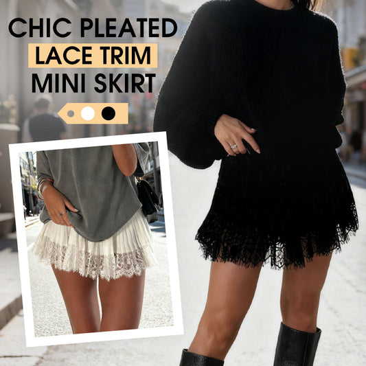 👗🔥 40% RABATT! Chic Pleated Lace Trim Mini Skirt – Plisseefalten, zarte Spitze, perfekt für den Sommer 🌸💨