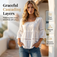 📢📢40% OFF !! ⏰ Elegant Square Neck Summer Blouse – Boho Lace, Bell Sleeves, Tiered Flow ✨
