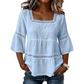 📢📢40% OFF !! ⏰ Elegant Square Neck Summer Blouse – Boho Lace, Bell Sleeves, Tiered Flow ✨