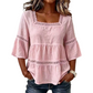 📢📢40% OFF !! ⏰ Elegant Square Neck Summer Blouse – Boho Lace, Bell Sleeves, Tiered Flow ✨