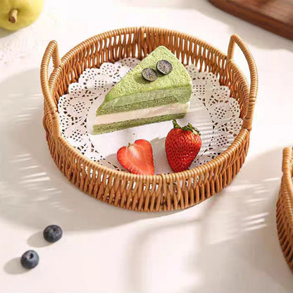 Round Imitation Rattan Serving Basket with Handles