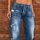 👖 LIMITED-TIME 40% OFF! 💥 Women's Distressed Slim Fit Flare Jeans – Edgy Ripped, Vintage Wash, Leg-Elongating ✨