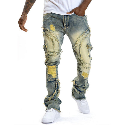 👖 LIMITED-TIME 40% OFF! 💥 Deconstructed Frayed Flare Jeans – Heavy Distressing, Vintage Wash, Patchwork Details ✨