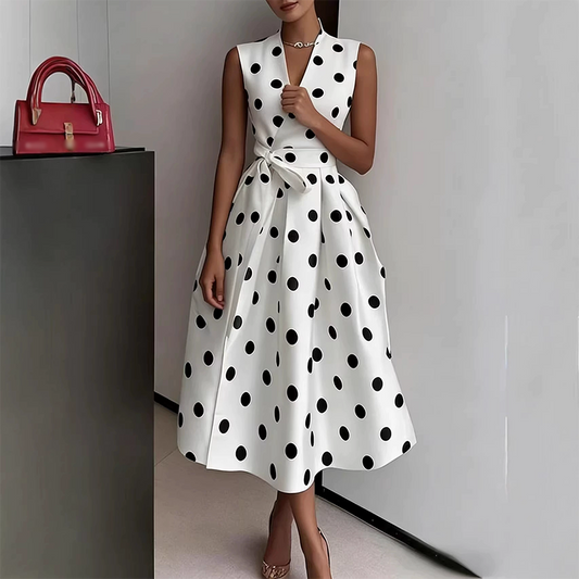 📢📢40% OFF !! ⏰Women's Polka Dot Sleeveless V-Neck Dress