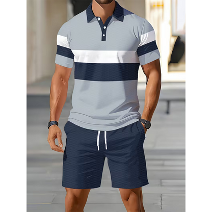 🔥Men's Short Sleeve Casual Set, Summer Beach Fashion Sport Wear, Plaid Pattern, Slim-Fitting, Above the Knee