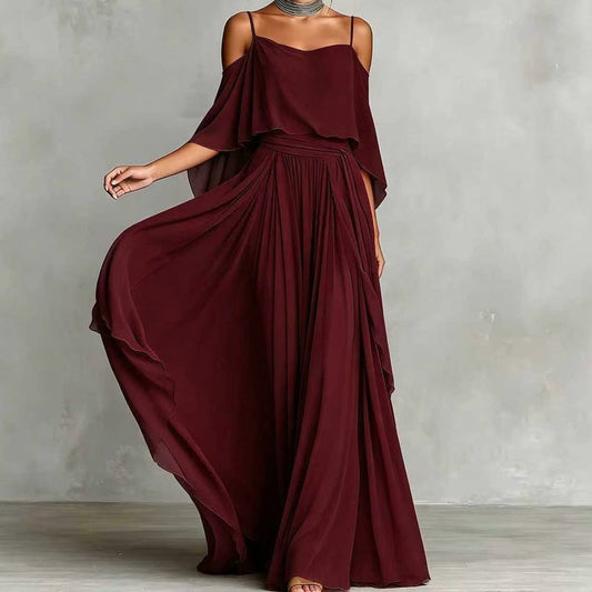 👗Women’s Elegant Cold Shoulder Flowing Maxi Dress