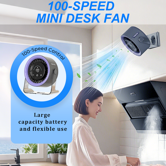 🌬️ Mini Desk Fan with 100-Speed Control & Digital Display — Precision Airflow, Long Battery Life & Silent Operation